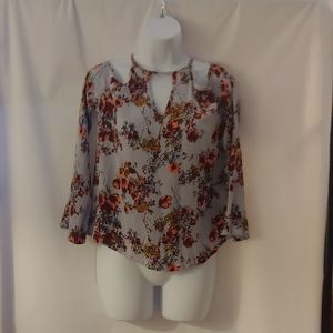 Women's Mossimo Supply Co Blue Floral Cold-Shoulder Shirt, S